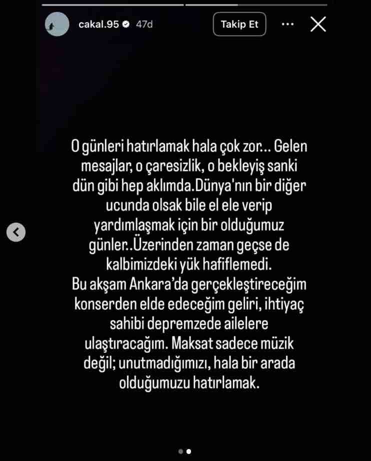 cakal ankara konserinin gelirini depremzedelere bagisladi