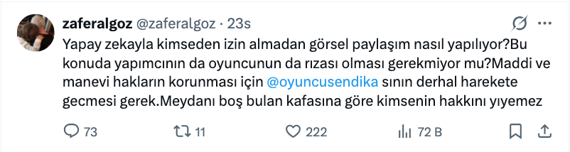 zafer algoz den yapay zeka ile oyuncu gorseli paylasimina tepki