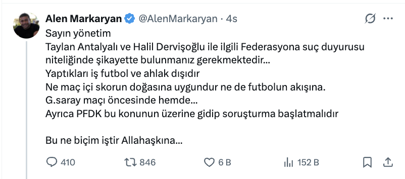 alen markanyan dan besiktas yonetimine cagri taylan antalyali ve halil dervisoglu..