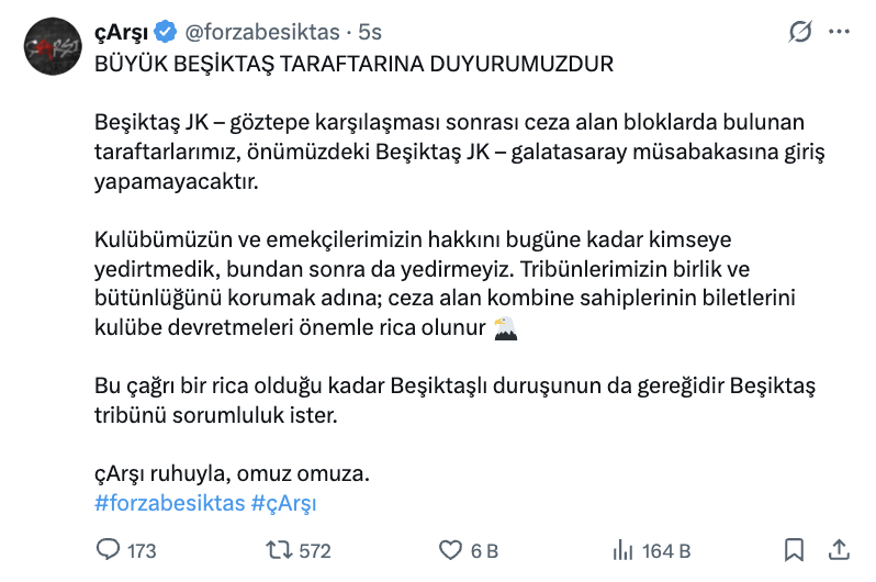 carsi grubundan besiktas galatasaray maci oncesi onemli duyuru