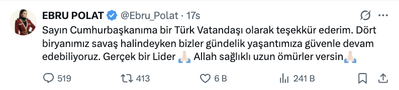 sarkici ebru polat tan cumhurbaskani erdogan a savas tesekkuru