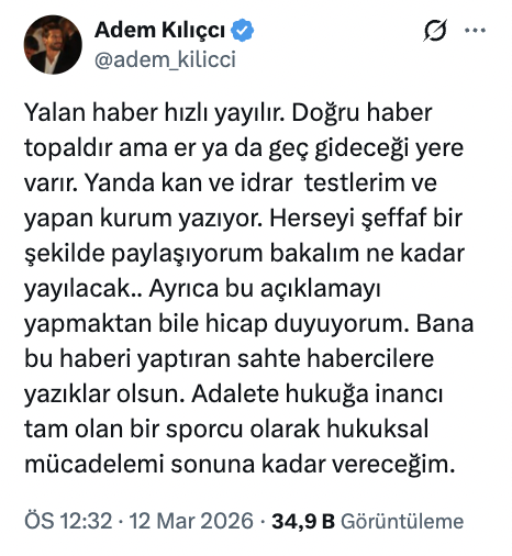 adem kilicci uyusturucu testi sonucunu yayinladi hakkinda yapilan testi pozitif cikti haberine isyan etti