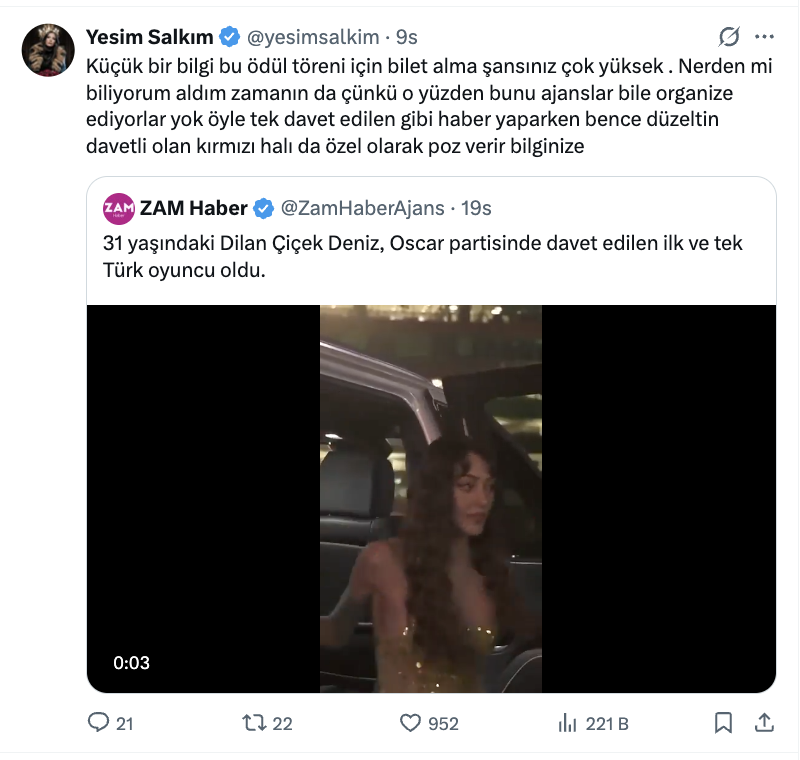 yesim salkim dan dilan cicek deniz in oscar partisi davet haberine duzeltme