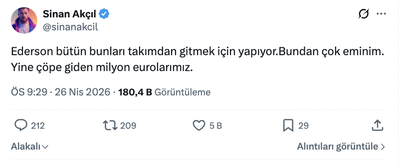 sinan akcil dan kirmizi kart goren ederson yorumu
