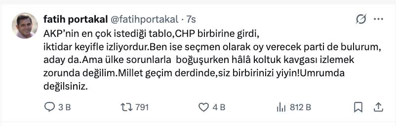 fatih portakal dan chp de yasananlarla ilgili carpici yorum