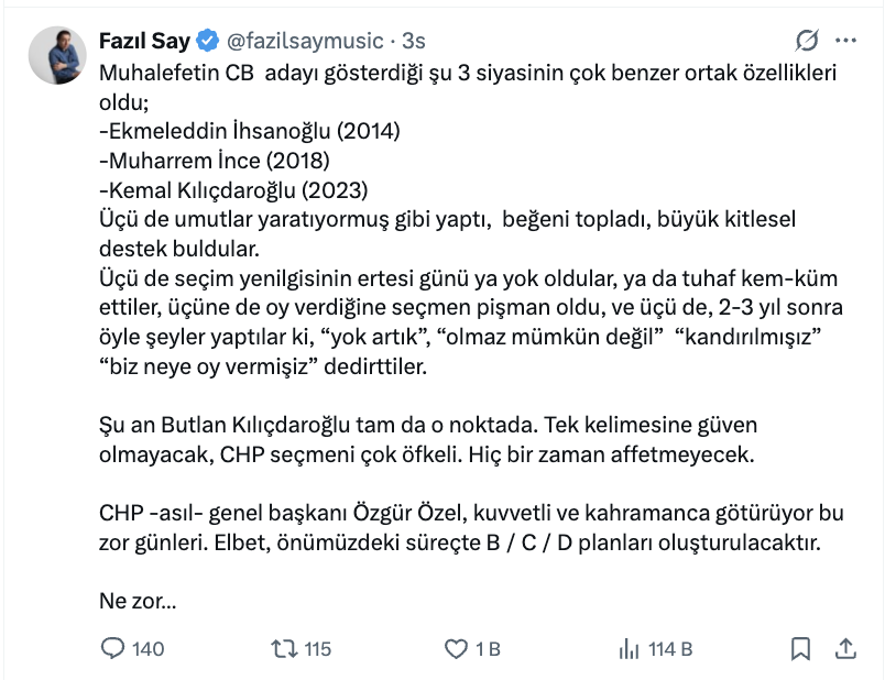 fazil say dan dikkat ceken kemal kilicdaroglu yorumu