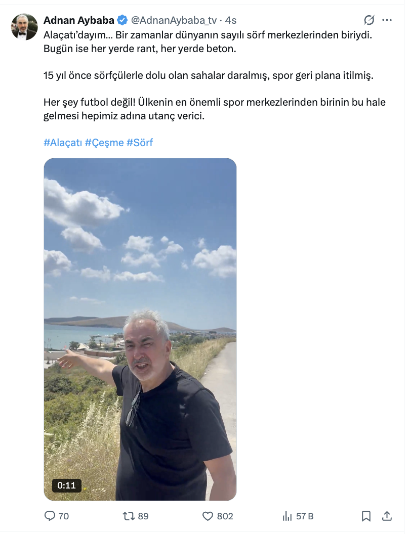 adnan aybaba dan alacati sorf merkezi elestirisi gundem oldu