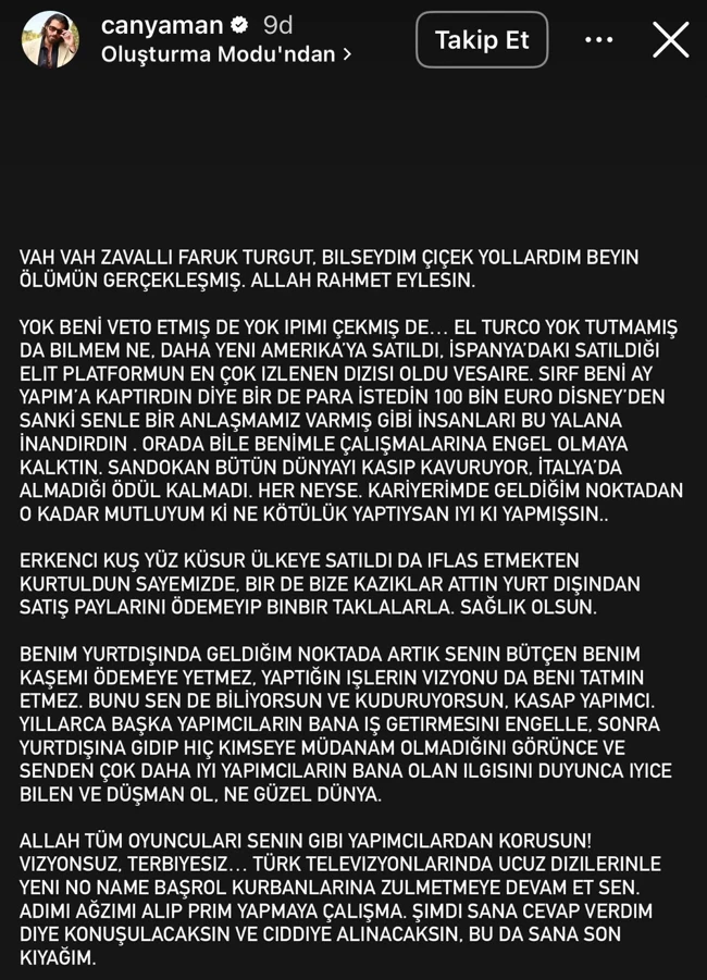 can yaman dan faruk turgut un sozlerine sert yanit